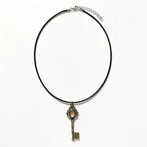 Witch Key Necklace - Solid Copper with Antiqued Bronze Finish, Color-Shifting Fluorite Gemstone, Chakra Protection Amulet, Gothic Boho Jewelry Gift, Petite Vintage Pendant