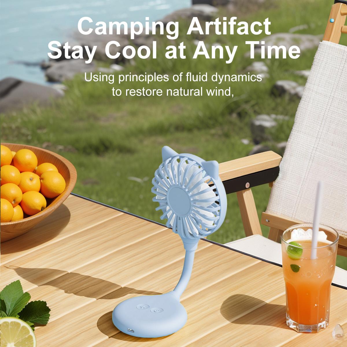 Cat Ear Mini Fan with Suction Cup Base, 3 Speed USB Rechargeable Portable Desktop Fan, Flexible Neck Adjustable Small Cooling Fan for Home, Office, Outdoor Travel, Cute Gift for Women Kids