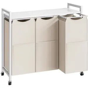 Laundry Sorter 3 Section, Laundry Hamper with Wheels, 3 * 11.5 Gal (43.4L), Rolling Laundry Basket, Pull-Out and Removable Bags, White WG76XY01