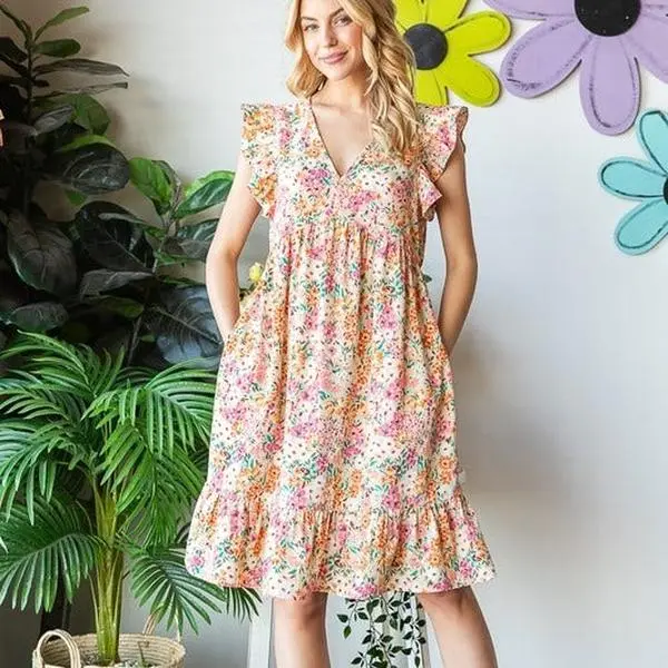 POP OFF POPPY FLORAL BABYDOLL DRESS