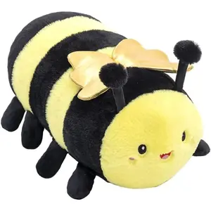Cute Round Bumble Bee Stuffed Animals,Honey Bee Plush Toys Pillow, Anime Bee Plushie Hugging Pillow Bee Doll Gift for Kids and Lovers in Birthday, Christmas, Valentine's Day (18 Inch)