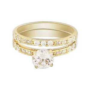 Solitaire Bridal Ring Set - 14K Gold-Plated