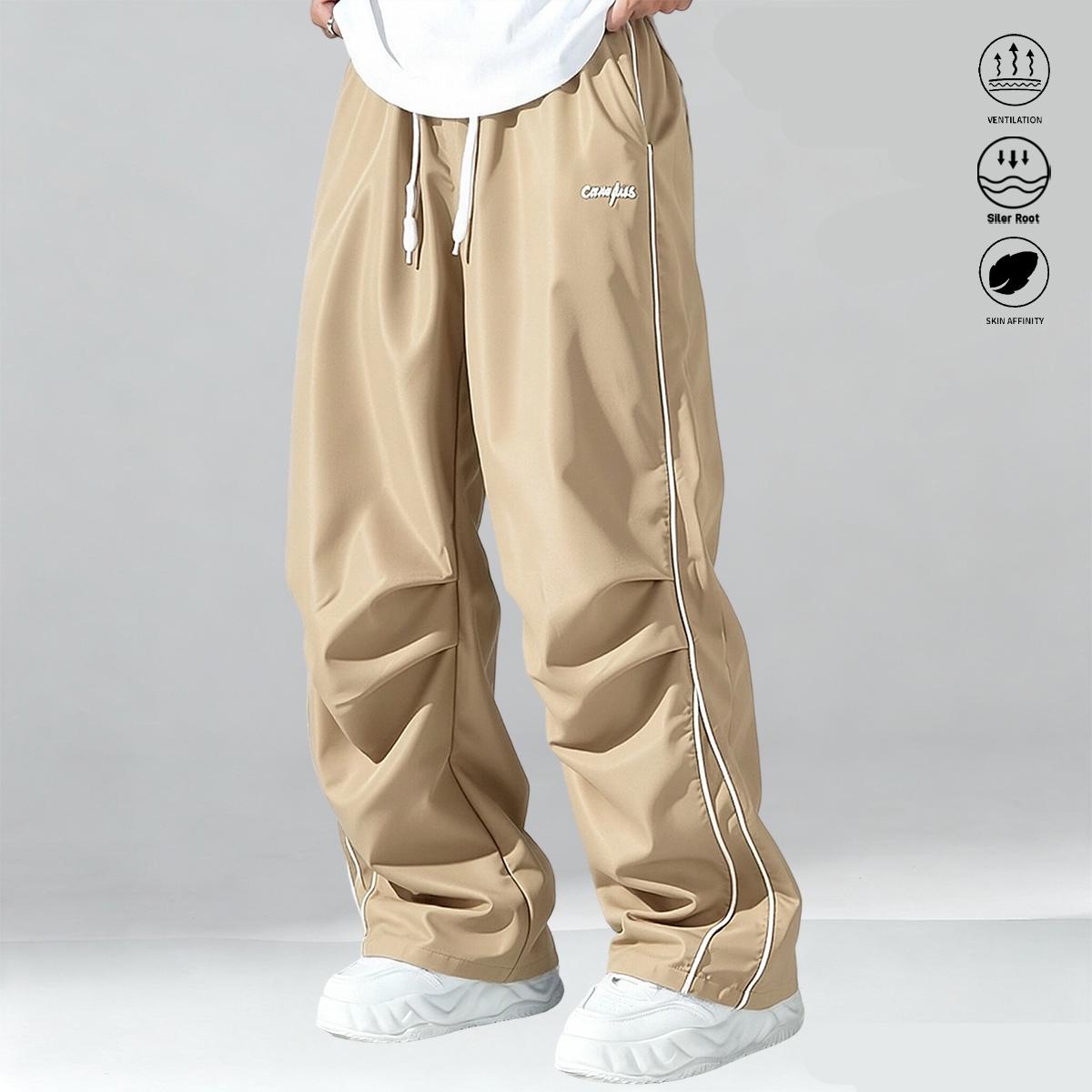 Men’s casual long pants 3-piece set, suitable for everyday wear and outdoor sports; stylish casual athletic pants with a drawstring elastic waistband design; menswear, men’s long pants.