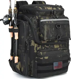 Fishing Backpack with Rod Holders, 40L Tackle Box Backpack for Men