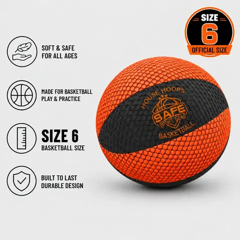 HouseHoops Basketball - Size 6 - Soft Indoor Basketball with Realistic Feel and Bounce Home Workout Equipment basketball