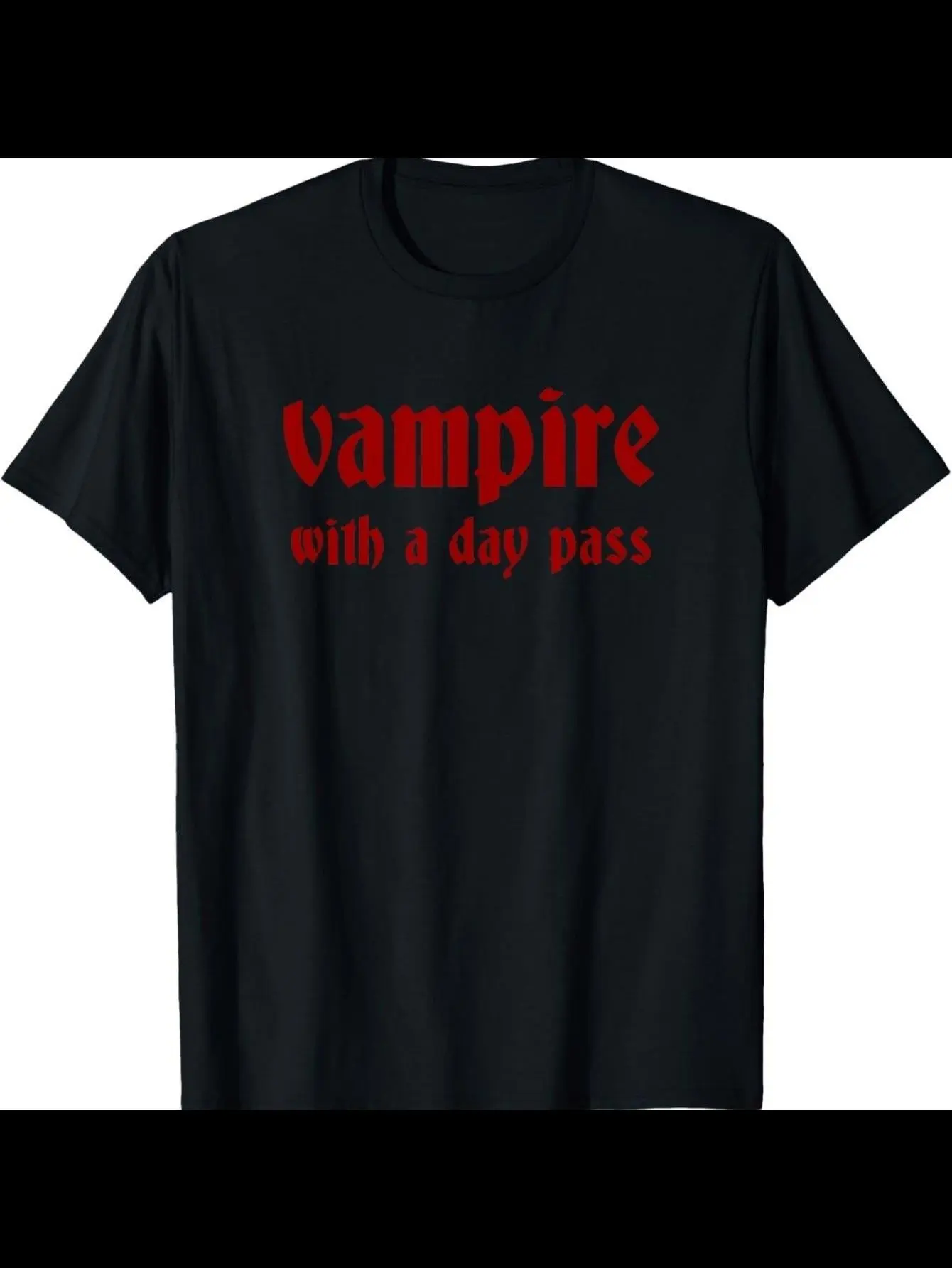 Men'S Vintage Gothic Vampire Graphic Tee - Classic Black Shirt Featuring a Red Vampire And Day Pass Text - Regular Fit Casual Wear for Daily Use & Halloween Outfits - Cottagecore Gift for Fathers Goth T-Shirt Costume Clothing Retro Style Top