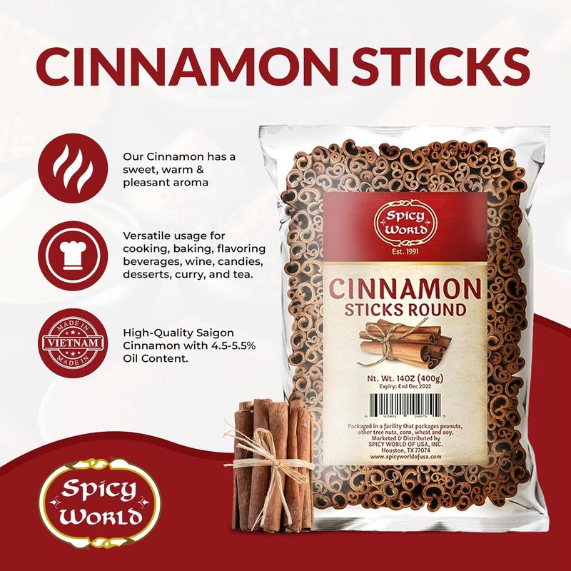 Spicy World Cinnamon Sticks 14 Oz Bag ~100 Sticks - 3+ Inches Length - Cassia Saigon Cinnamon from Vietnam
