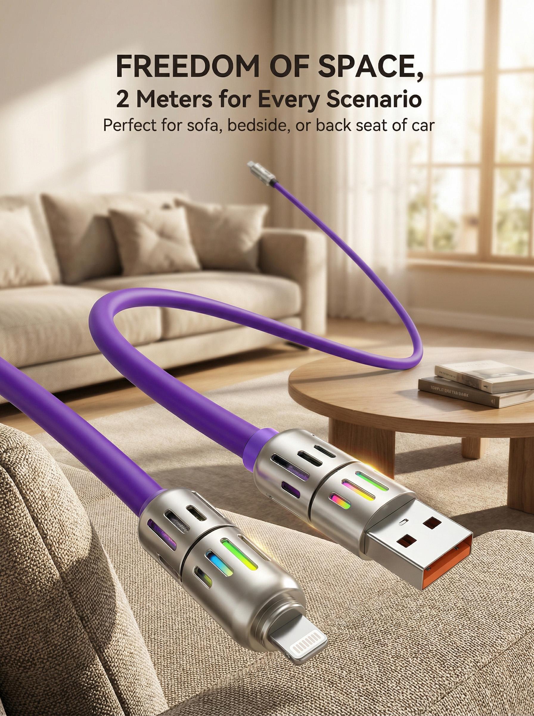 [Buy 1 get 1 free]-6.6FT 4-in-1 USB-C Cable, PD Fast Charging, Data Sync, EXAVON USB-A, Type-C, Lightning,  Aluminum, Compatible