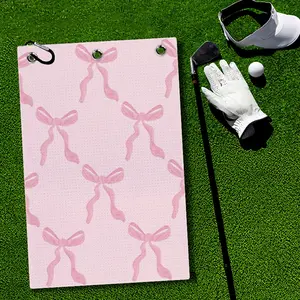 Pink Bow Golf Towel Quick-Dry Golf Towels Accessory with Hooks Premium and Durable Polyester Golf Towels for Golf Bags Ideal for Golfers Great Gift for Birthdays Christmas Golf Accessories