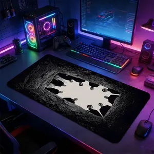 Gothic Optical Illusion Large Extended Gaming Mouse Pad, Non-Slip Rubber Base Stitched Lock Edge Desk Mat, Eerie Monochrome Surreal Design Desk Pad, Durable Computer Accessory for Home Office & Gaming Setup, Perfect Gift for Gamers & Dark Art Enthusiasts