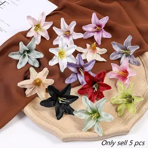 5pcs Realistic Lily Bellflower Heads Decorative Flowers DIY Materials Durable Plastic, Low Maintenance Wedding Party Decor, Home Office Cafe Decoration