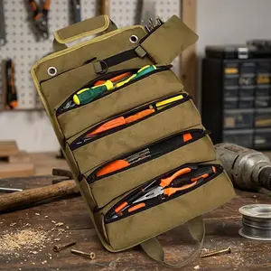 Portable Foldable Tool Storage Bag: Lightweight Durable Multi-Organizer with Compartments for DIY Woodworking Apron, Camping, Car Tools, Assembly & Repair. Holds Hammer, Wrench, Screwdriver Set.