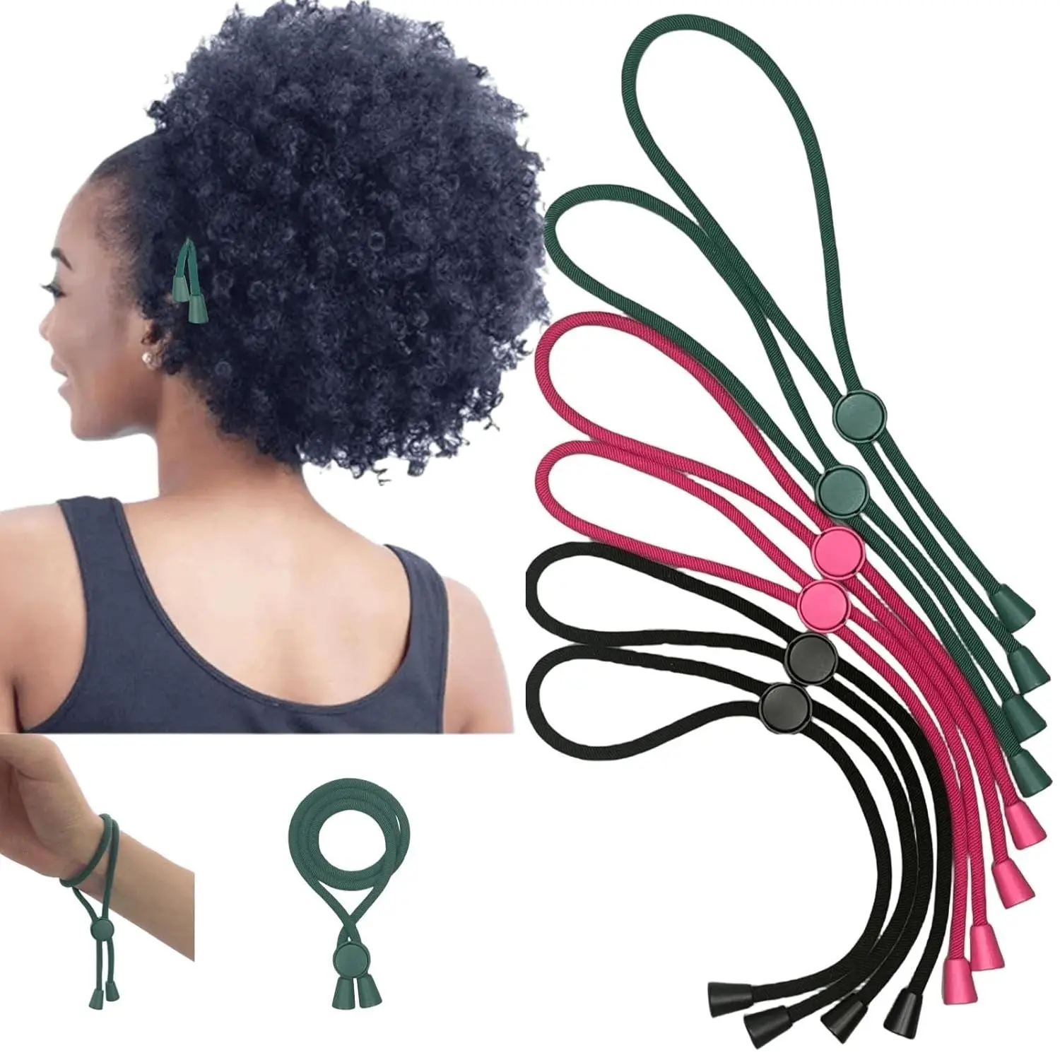 6 count Adjustable Thick Hair Ties, Large Ponytail Holders for  Hair, Buns, Locs, Dreads, Curly & Afro Hair/Puffs - 3 Colors Hair Bracelet Bulk