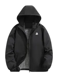 Men's autumn and winter casual jacket, printed pattern hooded design, fashionable and versatile with fleece jacket, polyester fiber, easy to maintain fabric, suitable for daily outings, leisure, work travel, and formal occasions
