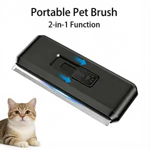 Cute Portable Pet Grooming Comb, Retractable Dense Metal Teeth Deshedding Brush, One-Click Hair Removal & Smoothing Tool, Gentle Grooming for Home & Travel, Suitable for Long and Short Haired Dogs and Cats