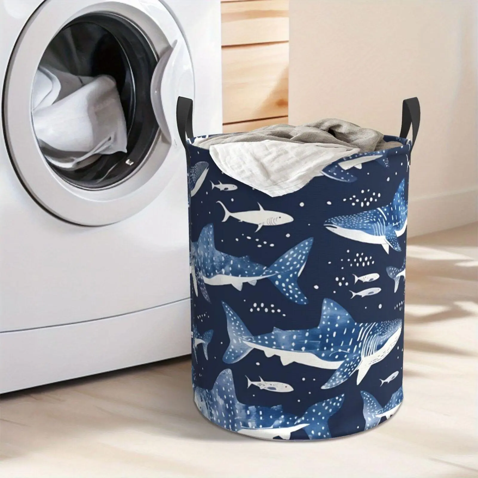 Whale Shark Pattern Laundry Hamper  Portable Storage Hamper with Sturdy Handle， Oxford Cloth， Easy to Store and Collapsible Design， Laundry Baskets