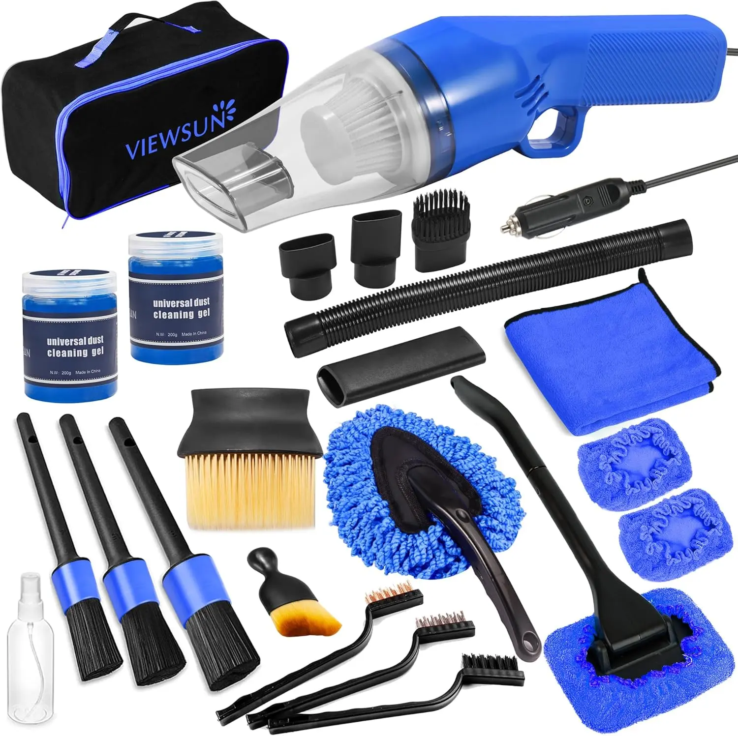 【summerfinds】Viewsun 18PCS Car Cleaning Kit, Car Interior Detailing Kit with Blue High Power Handheld Vacuum, Detailing Brush Set, Windshield Cleaner, Cleaning Gel, Complete Auto Accessories for Men, Women，Summervibes