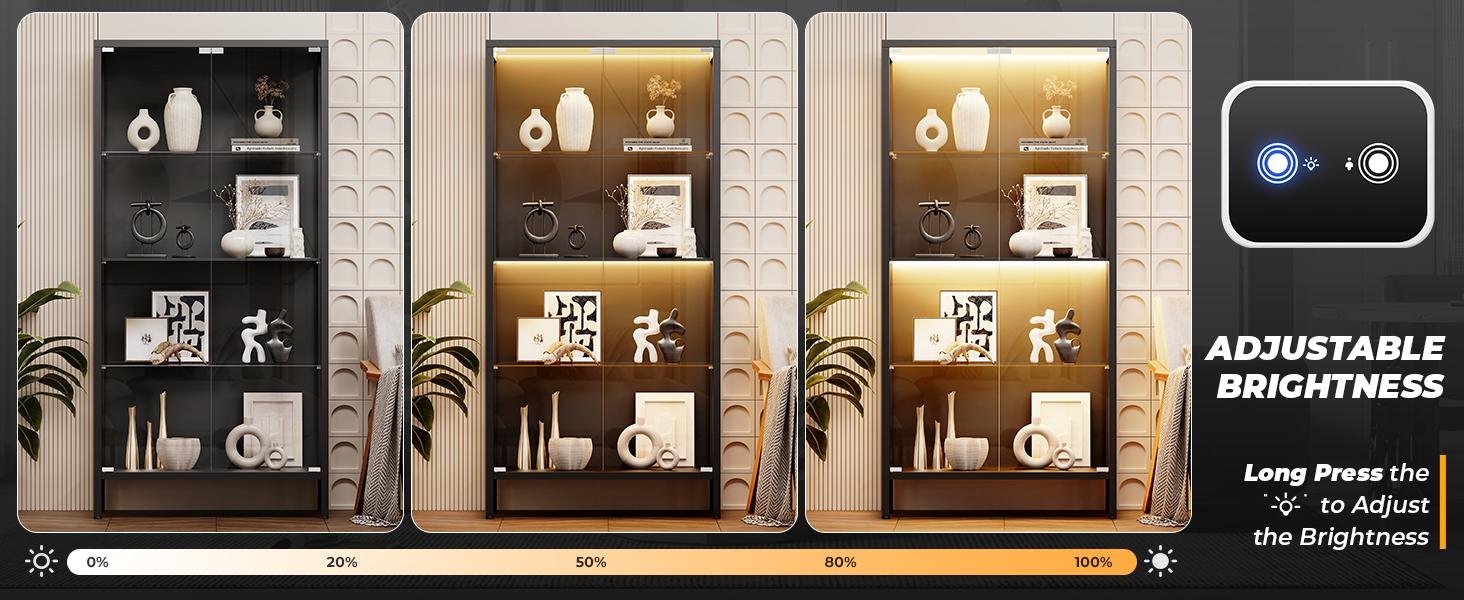 BROTTAR Metal Display Cabinet with Glass Doors, 4-Tier Curio Cabinet with 3 Color Lights for Collectibles, Glass Display Case with Human Body Sensor, Storage Cabinets with Adjustable Glass Shelves, Black BROTTAR Metal Display Cabinet with Glass Doors, 4-Tier Curio Cabinet with 3 Color Lights for Collectibles, Glass Display Case with Human Body Sensor, Storage Cabinets with Adjustable Glass Shelves, Black