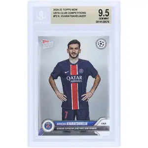 Khvicha Kvaratskhelia Paris Saint-Germain (PSG) 2024-25 Topps Now Georgian Superstar Joins Paris Saint-Germain #72 BGS Authenticated 9.5 Card - Fanatics Authentic Certified