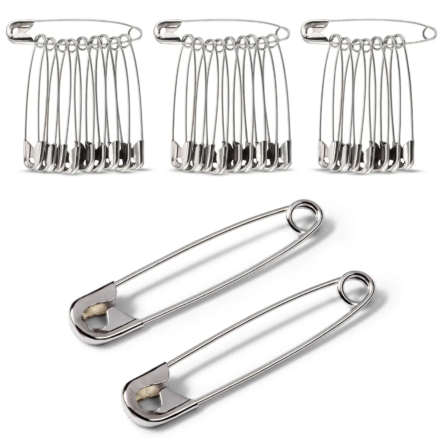 3-Inch Heavy Duty Locking Stainless Steel Safety Pins (30-Pieces) - Sewing Tool Kit, Extra-Large Sewing Supplies with Lock, Firm Hold for Quilting Crafts, Wide Use, Exceptional Durability