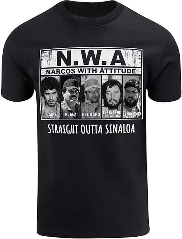 Men's Vintage Cotton Top, 'Straight Outta Sinaloa' Print Short Sleeve Crew Neck T-Shirt, Casual Eco-Conscious Garments, Tops, Fitted Cut, Graphic