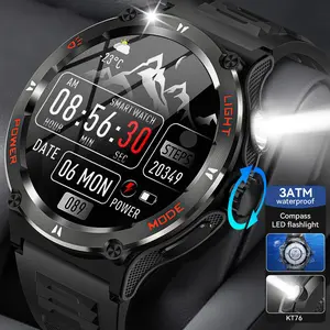 Multifunctional Smart Watches for Men with Wireless Call Receive Dial, Outdoor Sports Smartwatch with LED Flashlight Compass 500mAh Large Battery 1.53'' Large Screen Digital Watch for Smartphone Wearable Devices