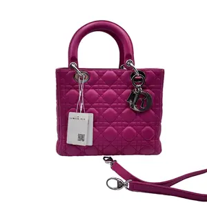 Pre-owned Dior H6 Lady (Daifei Bag) Medium Handbag Rose Red (Dragon Fruit/Dark Pink) Rattan Plaid Cowhide Bag H22715