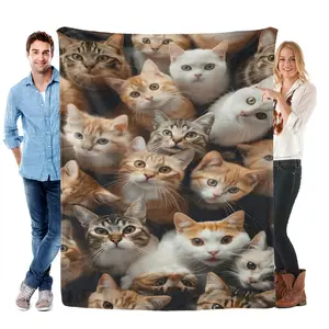 Valentine’s Day Cute Multi-Cat Flannel Blanket Soft Ultra-Cozy Plush Valentine Gift Throw for Cat Lovers Warm Snuggle Blanket for Bedroom & Lounge