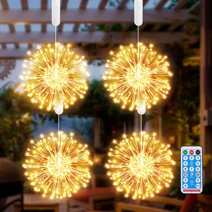 1-4 Pack Firework Lights LED, Hanging Christmas Lights, 8 Modes USB Rechargeable Battery Operated Fairy Light with Remote, Twinkle Star String Lights for Party Christmas Decoration Outdoor Indoor