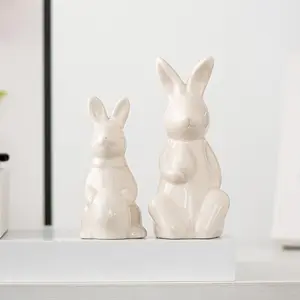 Handmade Ceramic Rabbit Statue Holding Eggs, Elegant Crafted Decorative Piece, Shiny Home and Outdoor Decoration, No Power Needed