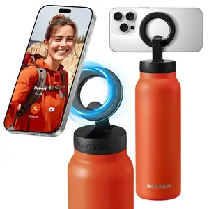 HATISAN Water Bottle with Magnetic Phone Mount Insulated Stainless Steel With 360° Rotatable Mount for Workouts Content Creation Navigation Facetime water bottle for women 24oz 12Hrs Hot 24Hrs Cold