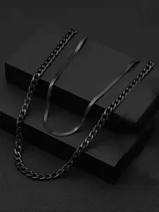 Stainless Steel Chain Necklace Set, Cuban Link Chain Fashion Jewelry for Party, Daily Clothing Decor, Trendy All-match & Exquisite Jewelry for Birthday Gift