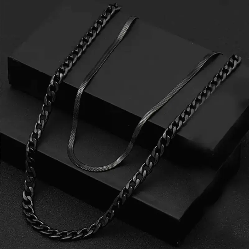 Stainless Steel Chain Necklace Set Cuban Link Chain Fashion Jewelry for Party, Daily Clothing Decor, Trendy All-match & Exquisite Jewelry for Birthday Gift, Durable Fashion Accessory