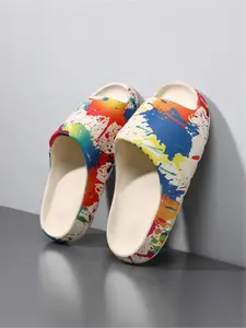 Unisex Art Splash Slides: Platform Elevated Design, Casual Slides For Street Style & Commute