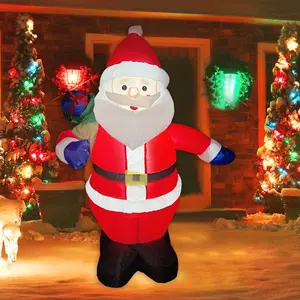 Lighted Santa Inflatable with Gift Bag for Outdoor Yard Giant Inflatable Santa with LED Lights for Holiday Lawn Decor Christmas Inflatable