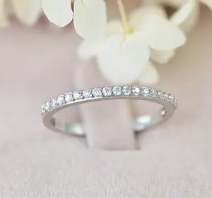 2mm Moissanite VVS1 Sterling Silver Half Eternity Wedding Band Bridal Ring Guard M7952