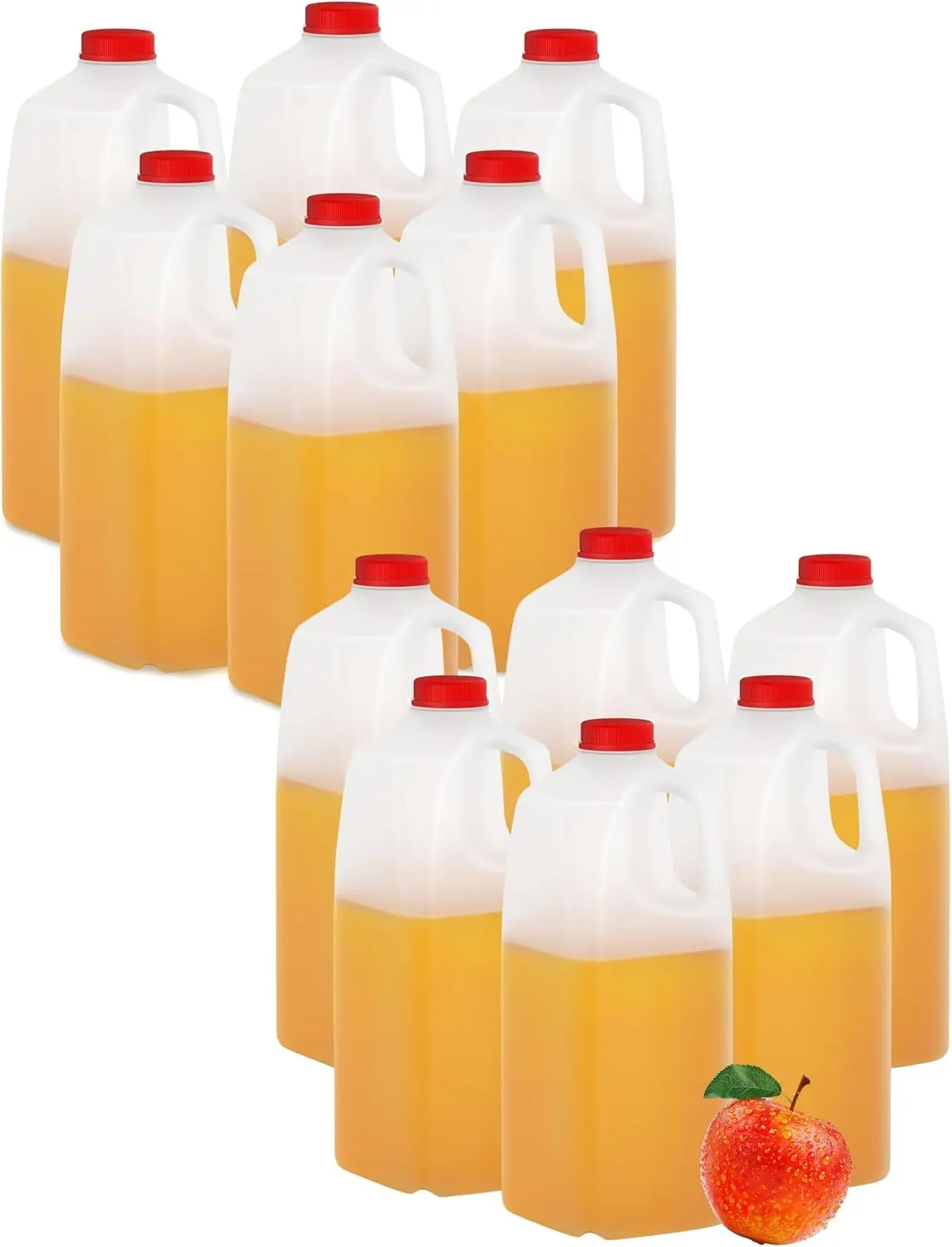 (PACK OF 12) Plastic Milk Bottles, 64 Oz HDPE Material, Juice Bottles with Red Tamper-Evident Screw Caps, Smoothie Bottles - Ideal for Juices, Milk, Smoothies, Picnic's & Even Meal Prep - Made in USA