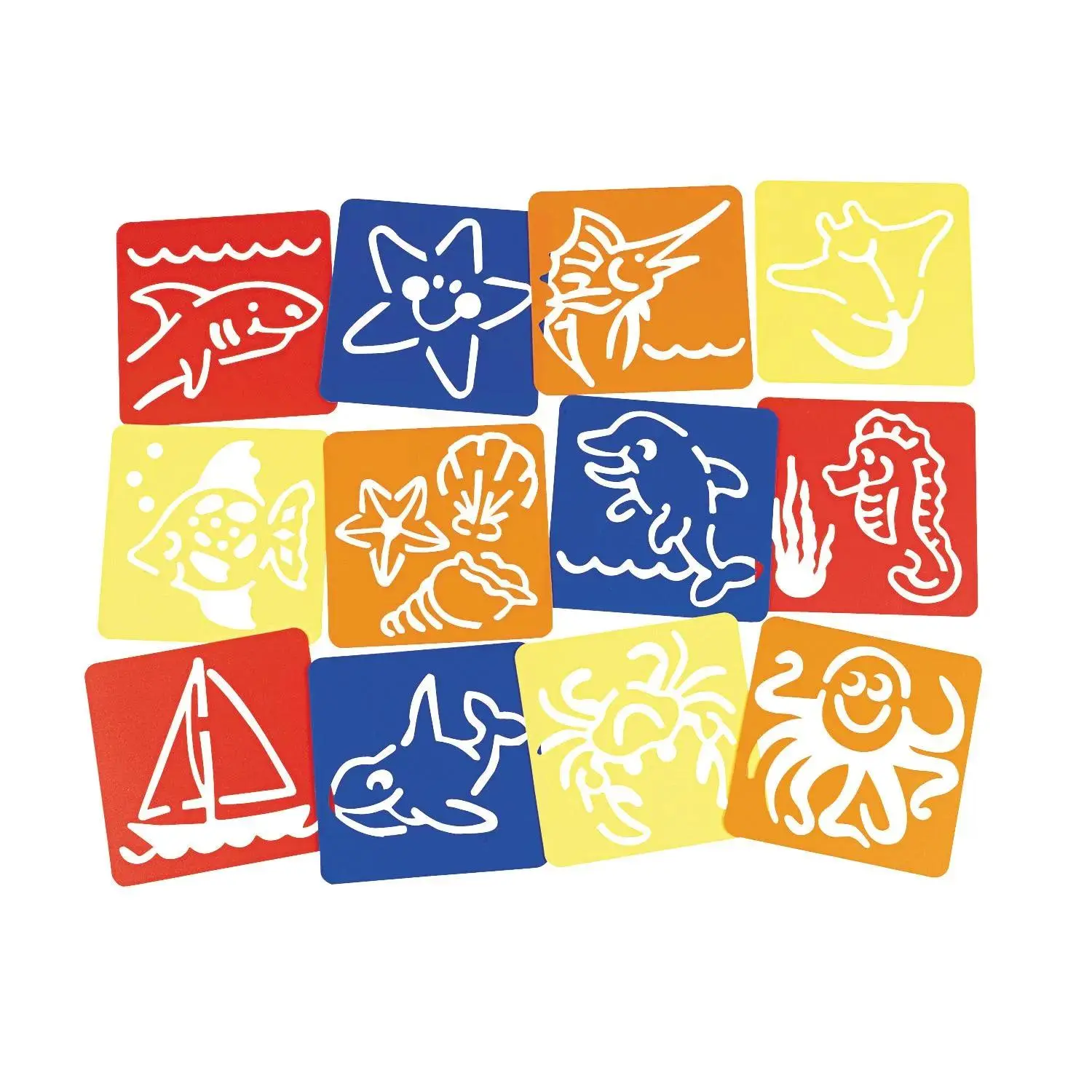 Undersea Theme Plastic Stencils, 12-Pc Set for Creative Art, Kids' Crafts