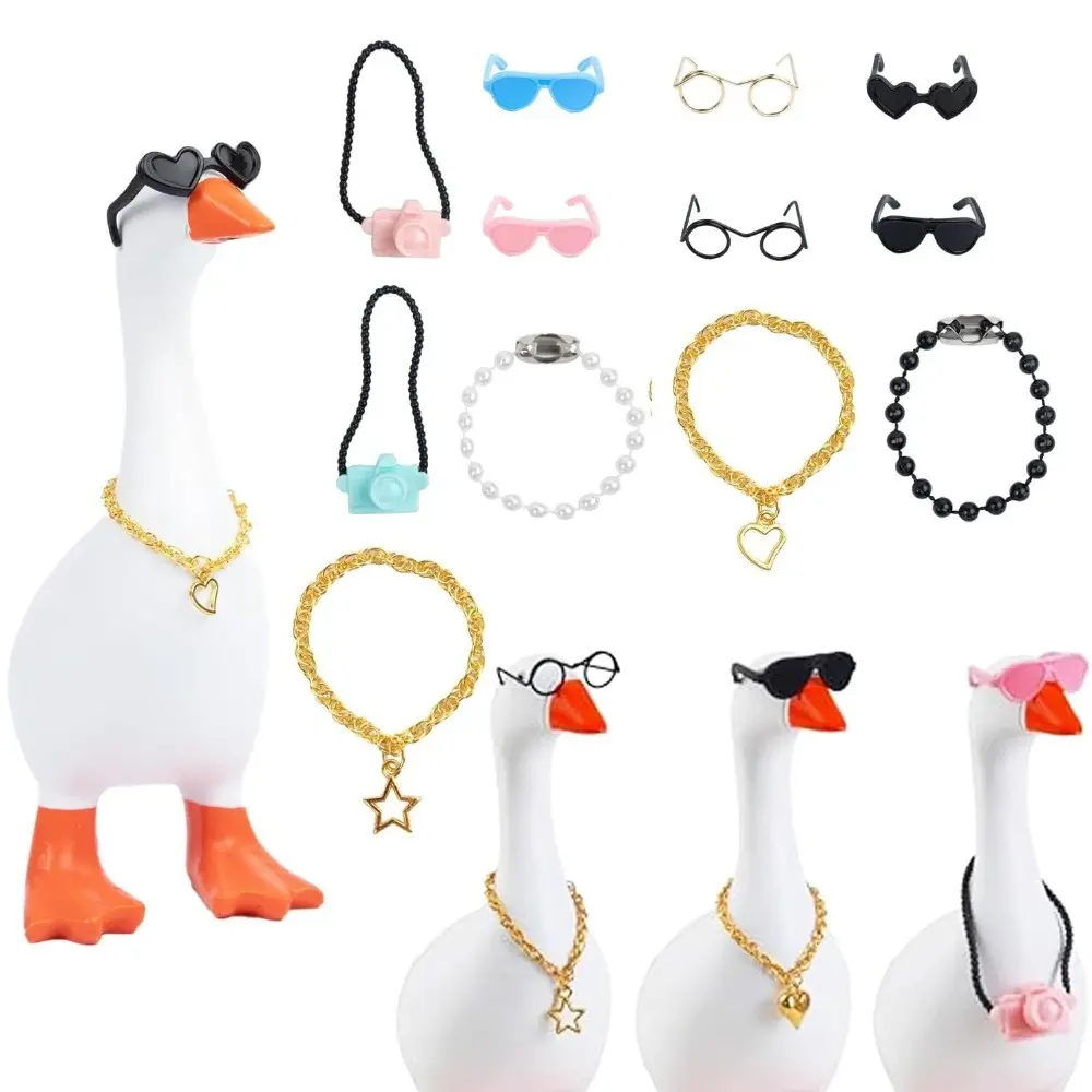 Desk Goose Outfits 7 Inches, 12 PCS Mini Desk Goose Clothes with Hats, Sunglasses, Bikini,Swimming Ring, Dresses for Magnetic Porch Goose Key Holder Decor & Office Gifts