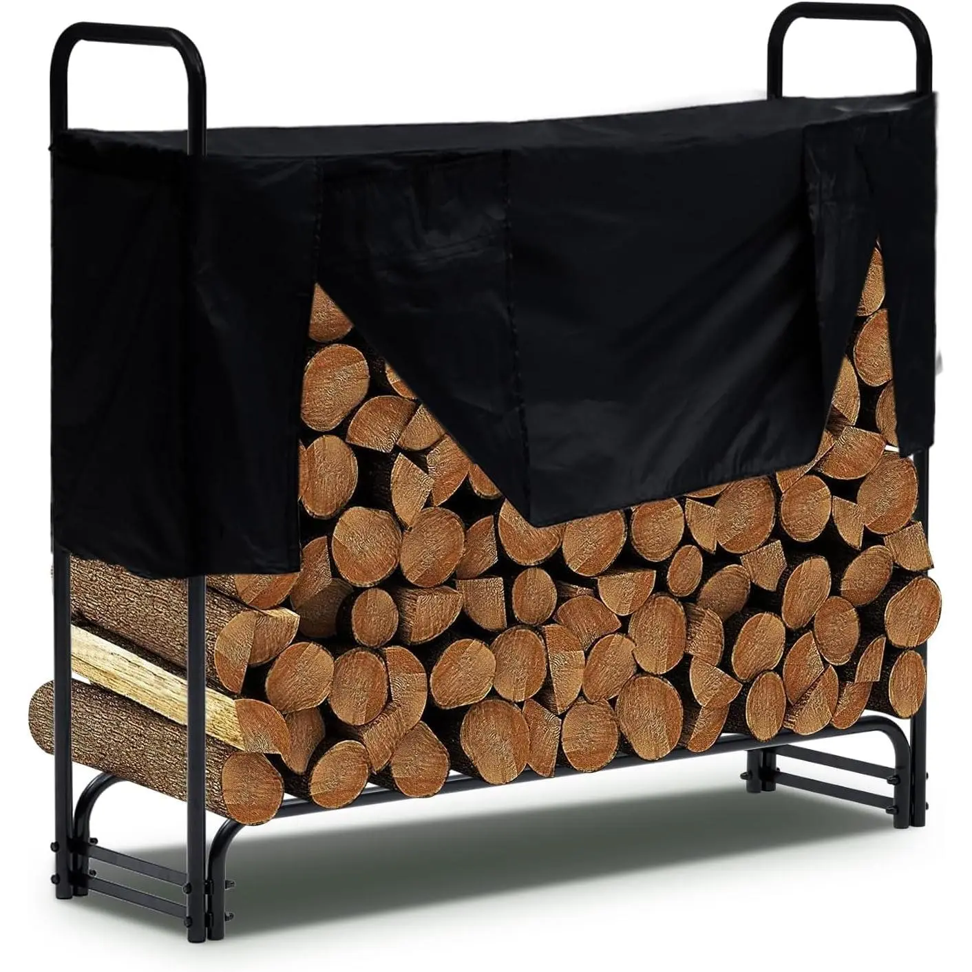 GARVEE Outdoor Firewood Rack, 4.3ft Heavy Duty Steel 3/4 Rope Log ...