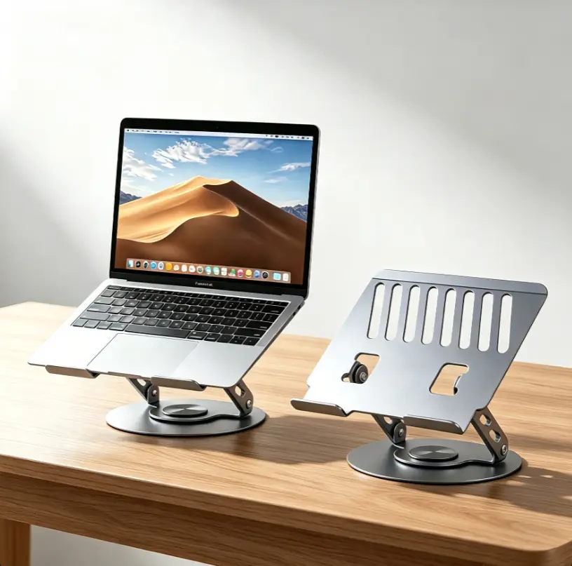 360° Rotatable Carbon Steel Laptop Stand Adjustable Height Ergonomic Notebook Riser Ventilated Cooling Computer Holder Fits 13-17.3 Inch Laptops Tablets Home Office Desk Accessory Anti-Slip Stable Laptop Support