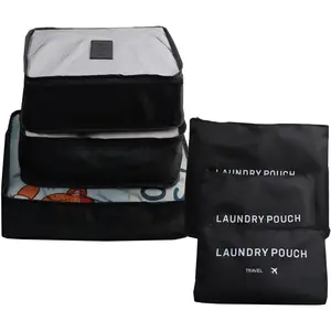 6 Pack Travel Organizer with Laundry Pouch, Electronics & Compression Storage Bags, Clothing & Underwear Pouch, Luggage Organizer for Backpack & Carry  Suitcase - Black