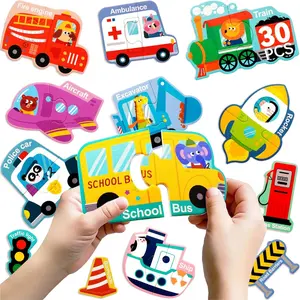 30 PCS Vehicle Pairing Magnetic Puzzle Truck Fridge Magnets for Kids Toddlers 1-3