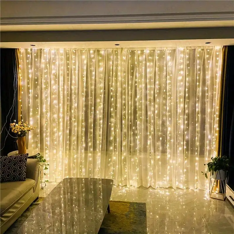 USB Powered Curtain Light, 1 Count 300LED Window Curtain String Light, Holiday Remote Control LED Light, Decorative Light for Home Bedroom, Party, Fes