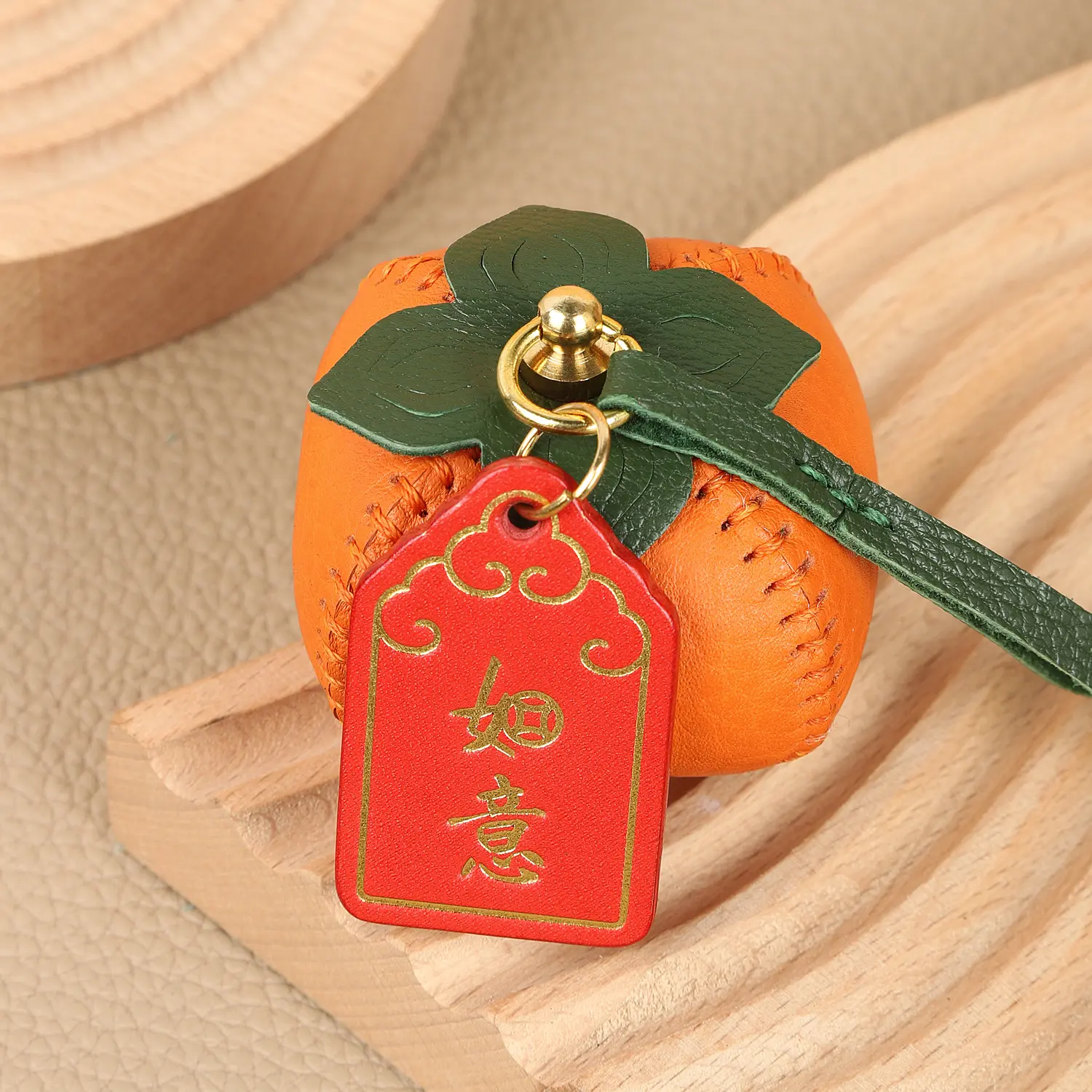 100% Genuine Leather Persimmon Charm Handmade Leather Bag Charm Persimmon Keychain Purse Charms Bag Pendant for Handbags Gift Bag Accessories