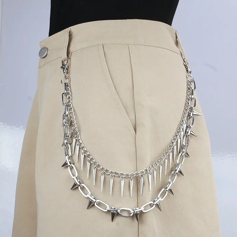 Silver double layer rivet pants chain