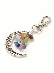 Elegant Casual Zinc Alloy Crystal Keychain with Moon Charm, Amethyst Pendant Car Accessory, Unique Gift for All Occasions, Lightweight Keychain Jewelry