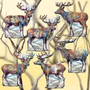 Designocracy 8090111C-S6 2 x 2 x 0.25 in. Iconic Caribou Alaska Holiday Wooden Clip-on Ornaments, Set of 6