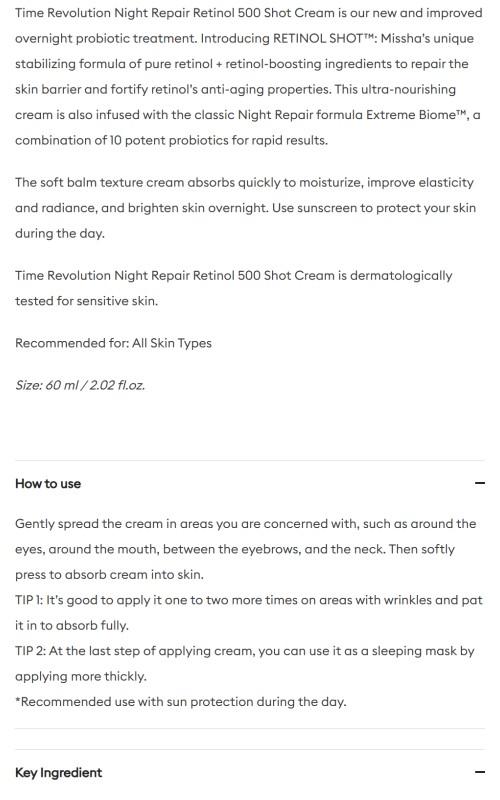 [MISSHA Official] Time Revolution Night Repair Retinol 500 Shot Cream