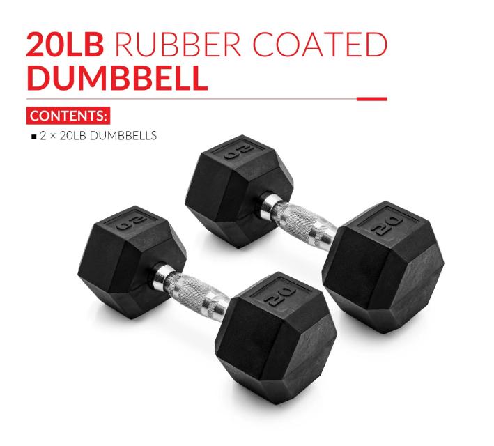 Barbell 20lb Coated Rubber Hex Dumbbell - Pair for Home Gym Fitness